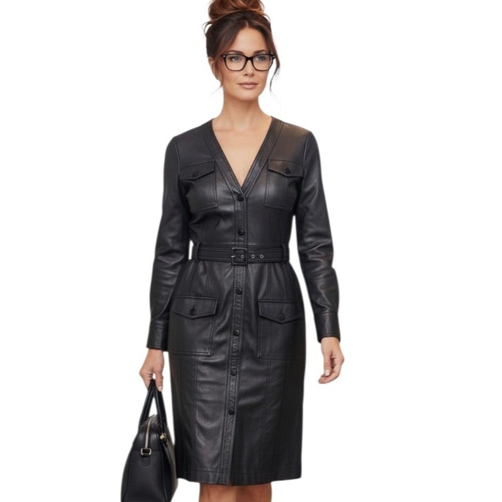 WHBM Coated Denim Belted Corpcore Women's size 12 Whimsigoth Dark Romantic Dress
